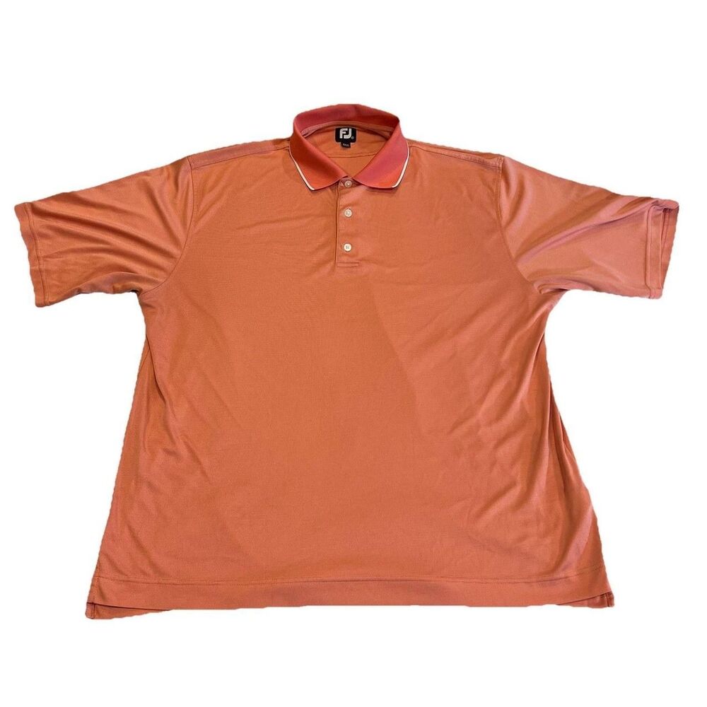 Mens FJ Footjoy Golf Performance Polo Shirt Stretch Short Sleeve Peach XXL 2XL.